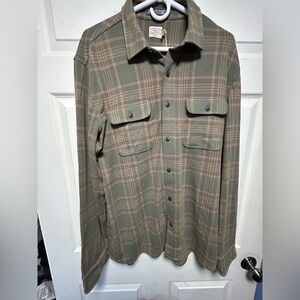 Faherty Legend Sweater Shirt Olive and Tan Plaid